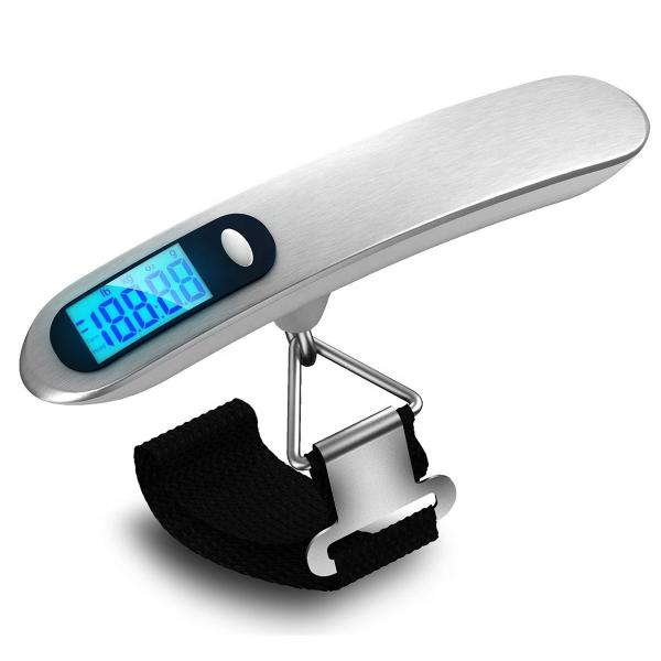 Balance à bagages numérique LCD portable et précision de 10g en acier inoxydable, fonctionne sur piles, pour sac de voyage, à main, avec crochet pour poisson