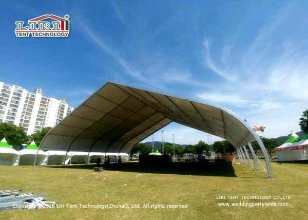 30m Width White Top Curve TFS Tent With Open Gable Ends For Exhibition