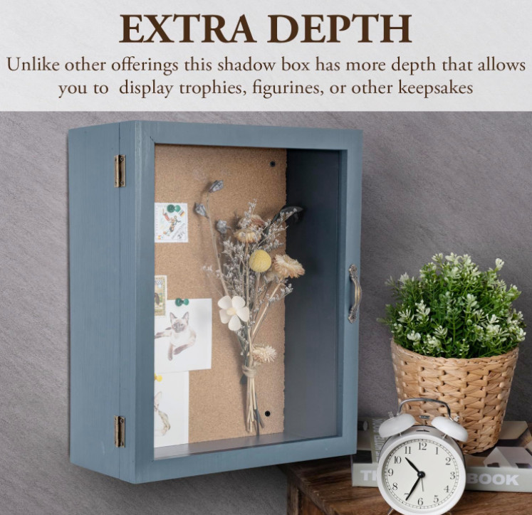 Minimalist Style 11x14 Handmade Gray Blue Solid Wood Wall Mounted Home Decorative Display Case Frame Box Shadow