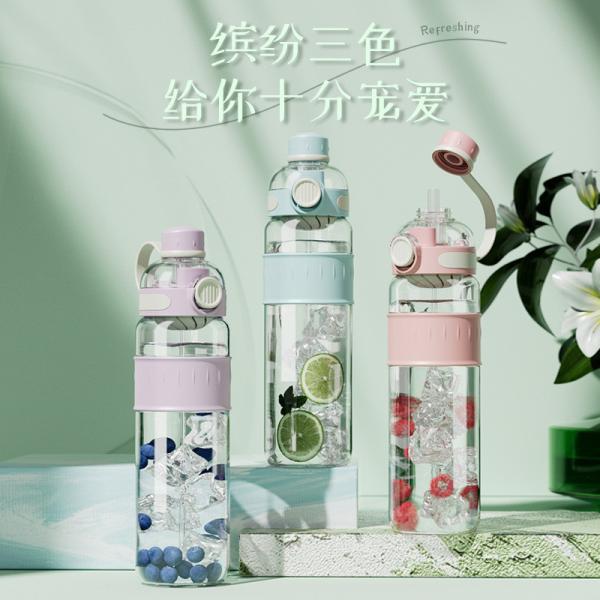 Multiple Color 750ml/1000ml Tritan Plastic Water Bottle With Straw Portable Pop Up Top Water Bottle With Tea Water Separation Non Leakage Easy To Clean