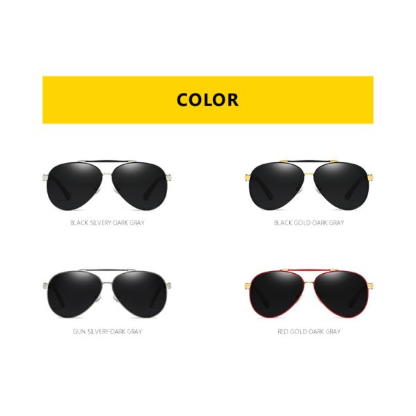 Fashion Metal Frame Polarized Sunglasses Black UV400 Oversized Metal Frame Glasses