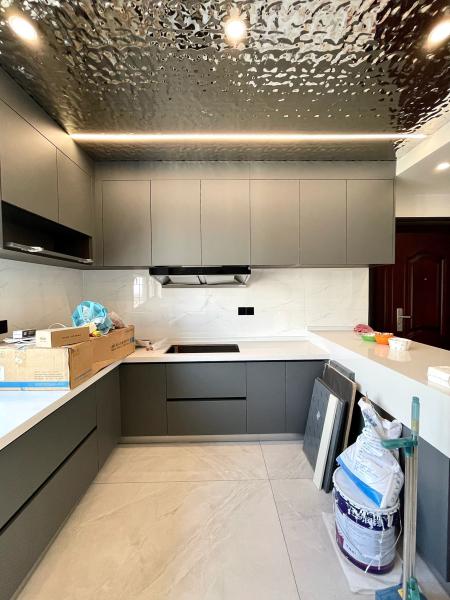 Modern High Gloss Kitchen Cabinets Featuring Elegant Stainless Steel Hardware