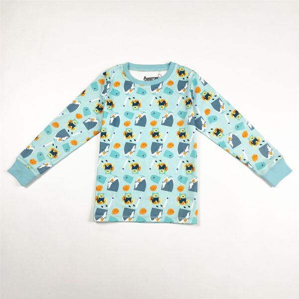 Polyester / Cotton Kids Winter Night Pajamas Set with Long Sleeves in GARMENT DYED