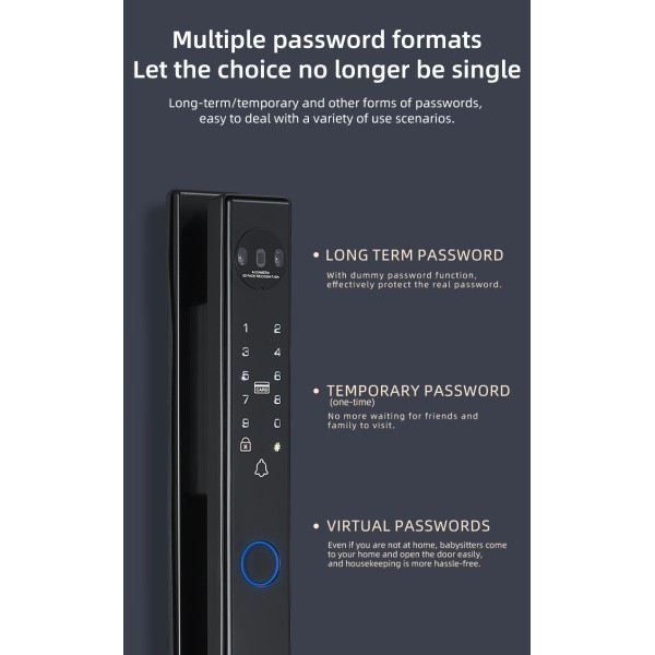 Tuya App Full Automatic Aluminum Door Lock With 3D Face Recogination Video Intercom Digital Door Auto Lock Smart Lock Cnc