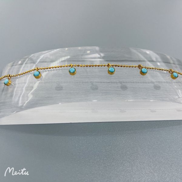 Women Girls Stainless Steel CZ Gold Jewelry Layered Turquoise Necklaces