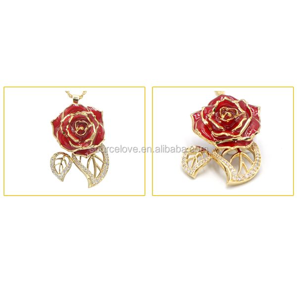 24K Gold Plated Rose Necklaced/Gold Plated Natural Rose Necklace for Women Necklace , Mother's Day and Christmas Gift