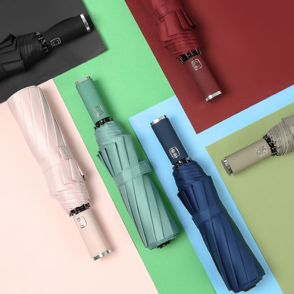 Personalized Logo Printed Auto Open 3 Fold Business Umbrella with Rubber Coated Handle