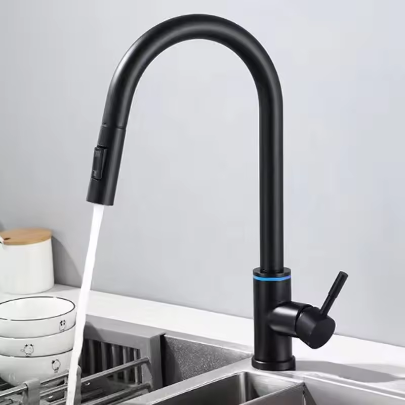 LIZHEN Kitchen Faucet Hot and Cold Mixer Kitchen Tap Pull Out LED Three Color Change Smart