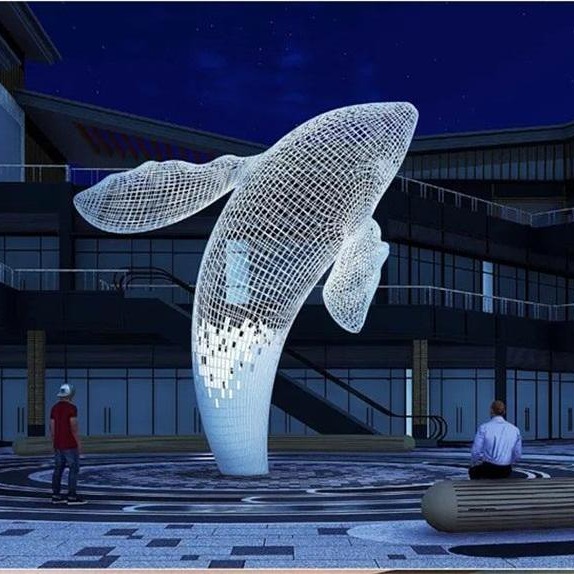 Custom Public Outdoor Modern Decorative Steel Sculpture Metal Statue Huge White Whale