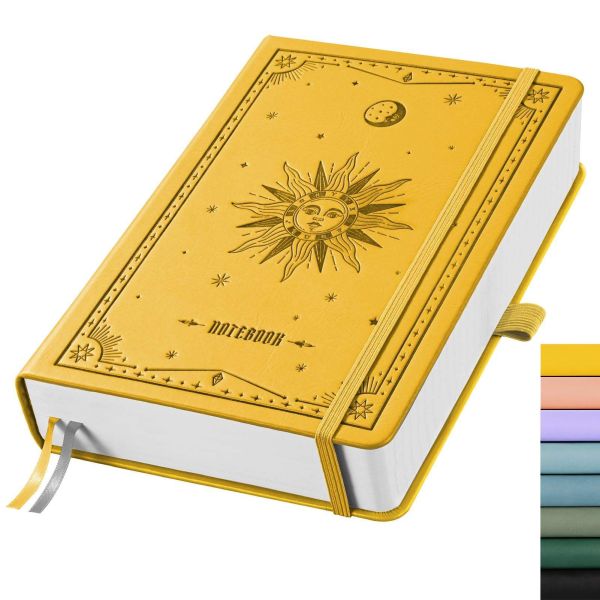 Custom Embossed Celestial A5 Notebook | 320 Blank Pages PULeather, 14.5x21cm Art Sketchbook Yellow