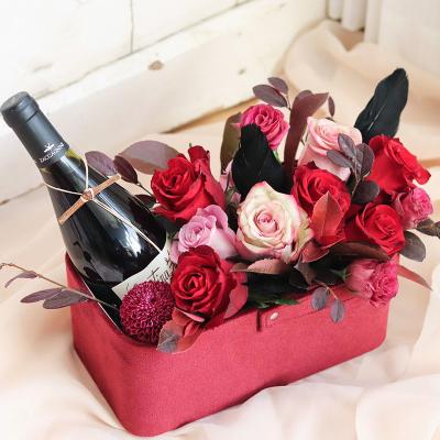 Portátil rectangular de chapéu redondo de rosa fresca de manobras artificiais Caixas de flores com logotipo próprio