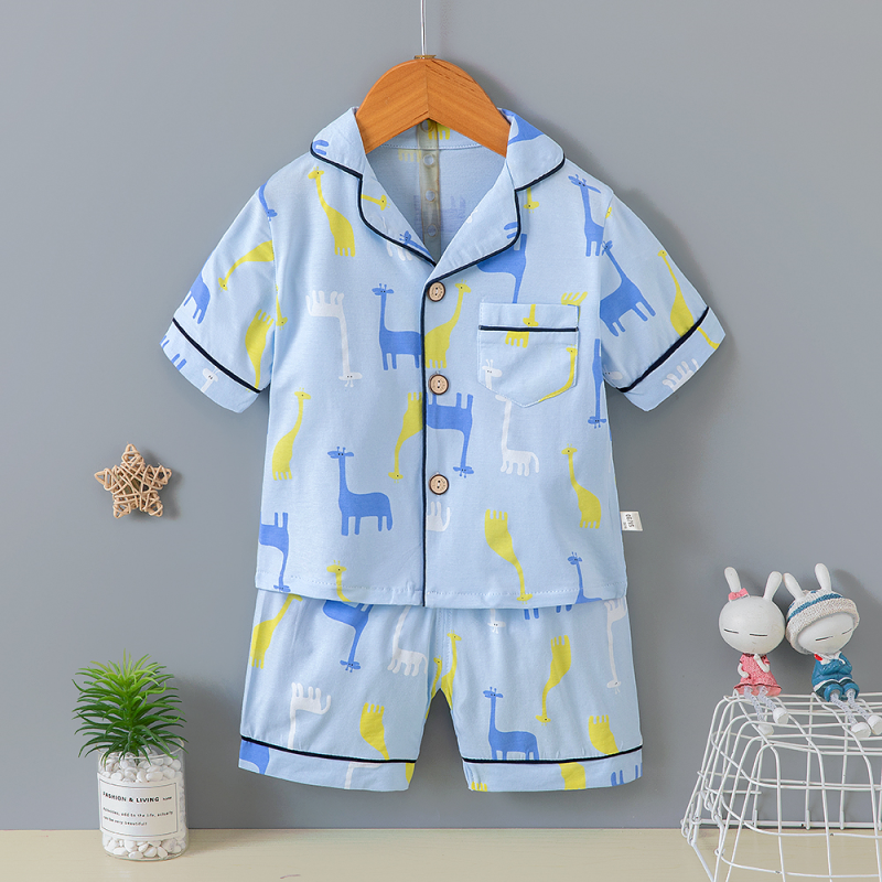 Girls Summer Cardigan Pajama Set Breathable Full Of Flower Animal Print Lounge Set