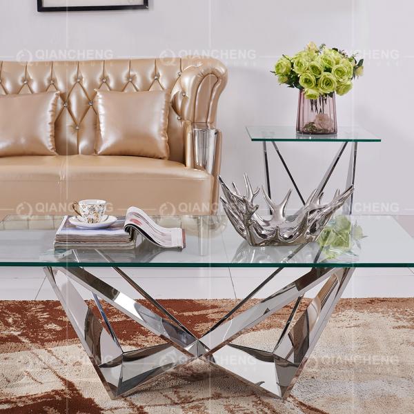 Height 18inch Glass Top Center Table Modern Stainless Steel Coffee Table