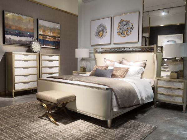 Light luxury bedroom furniture by Stainless steel decoration King Bed with Upholstered headboard and Beck Nightstand
