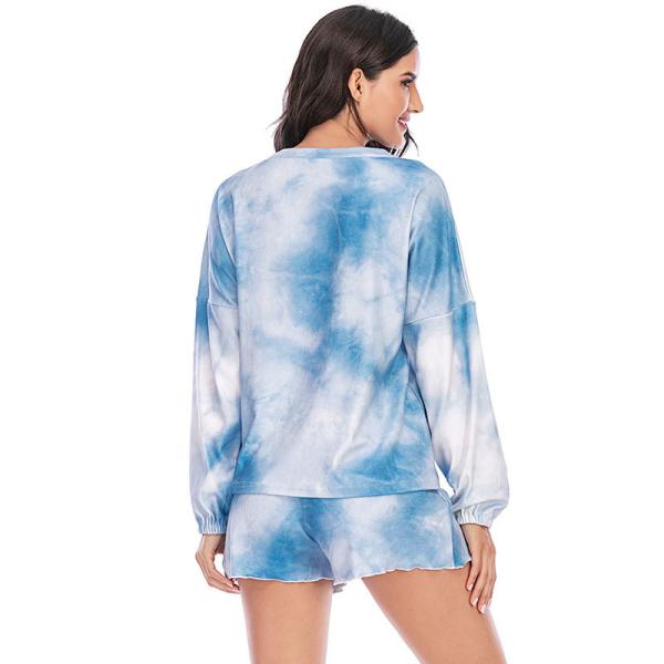 Fashion Tie Dye Pajamas Two Piece Set Sleepwear Long Sleeve And Shorts Ladies Loungewear