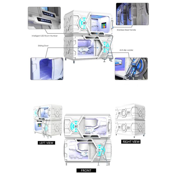 Pink Safe Space Capsule Bed Double - Deck Intelligent LED Light