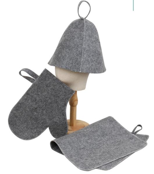 5 pcs Grey Wool Felt Sauna Hat Sets for Russian Banya Sauna With organizer bag