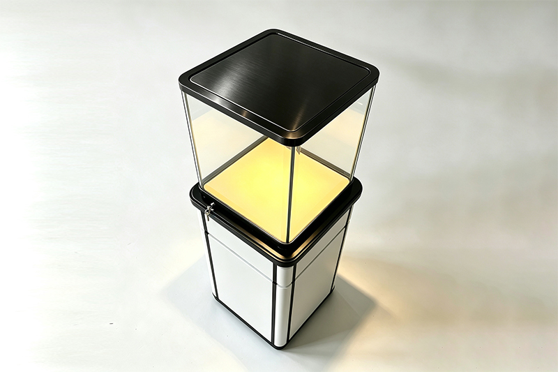 Freestanding Vertical Jewellery Showcase with Four-Sided High Transparent Tempered Glass and Hidden Storage Cabinet