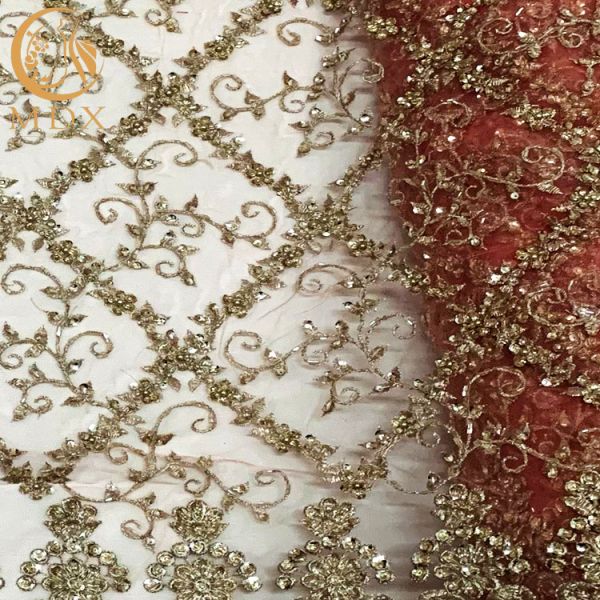 Золото 55 дюймов африканское отбортовало полиэстер вышивки Sequins яркого блеска