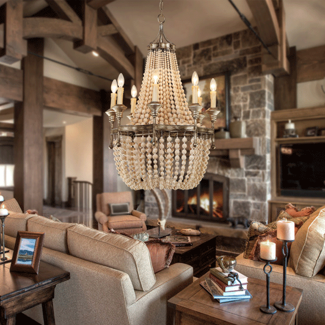 American white wood bead chandelier For dining room Kitchen Lighting (WH-CI-07)