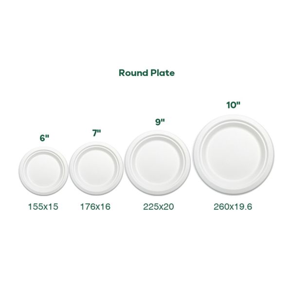 Renewable 8in 10in Biodegradable Bagasse Tableware Plate Pfas Free Take Out Containers