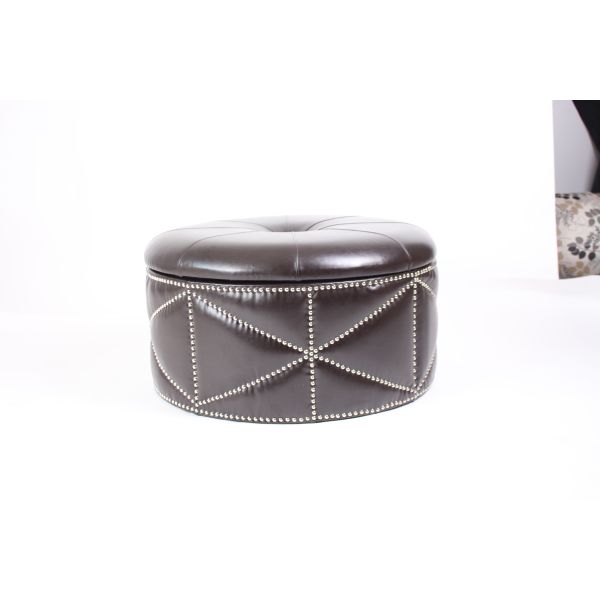 leather round household wood shoe box storage ottoman stool with crystal