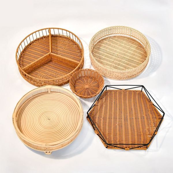 OEM Bagease Banneton Pp Kitchen Weave Plastic Food Laundry Lid Gift Hamper Bamboo Rattan Wicker Organizers Woven Storage Basket