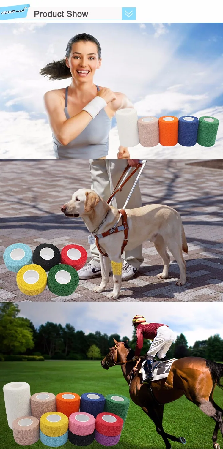 Animal Self-Adhesive Nonwoven Elastic Dog Paw Bandage Vetraps Cohesive Bandage Colored Non-Woven Elastic Self-Adhesive Sports Bandage Vet Wrap