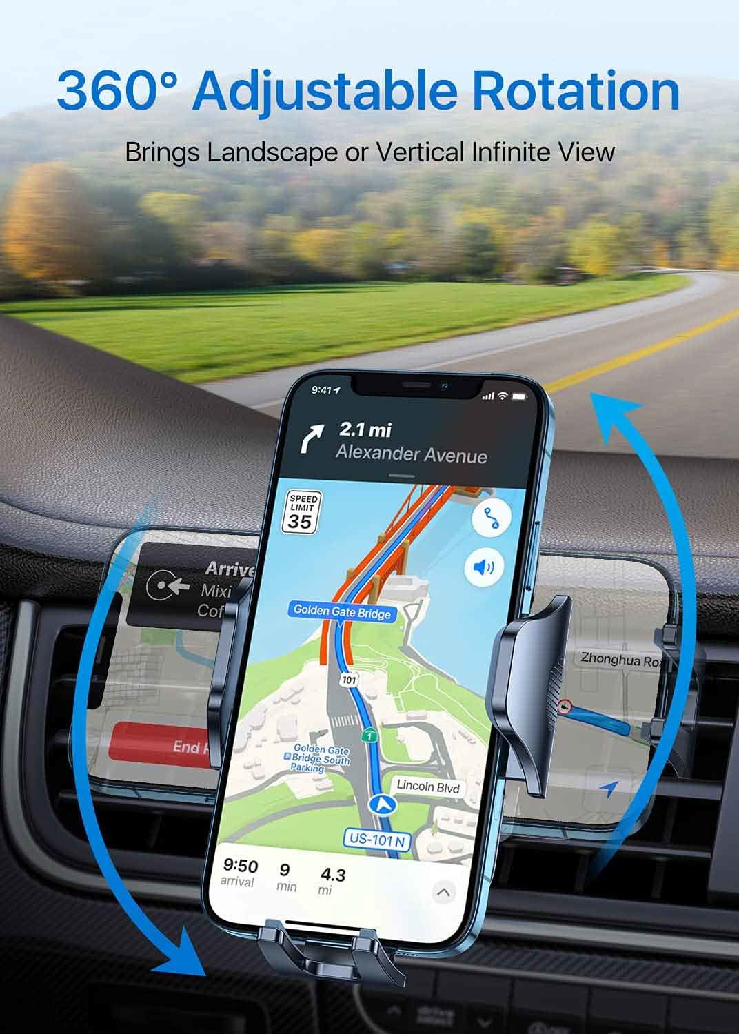 Зажим держателя телефона вентиляционного отверстия вращения 360 градусов стабилизированный для телефона 4inch 7inch