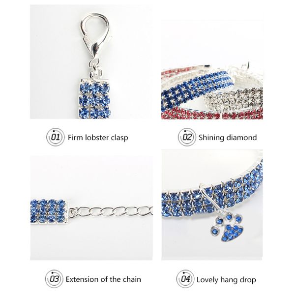 Rhinestone Cat Diamond Collar Blue Red Diamond Collar Necklace For Dogs