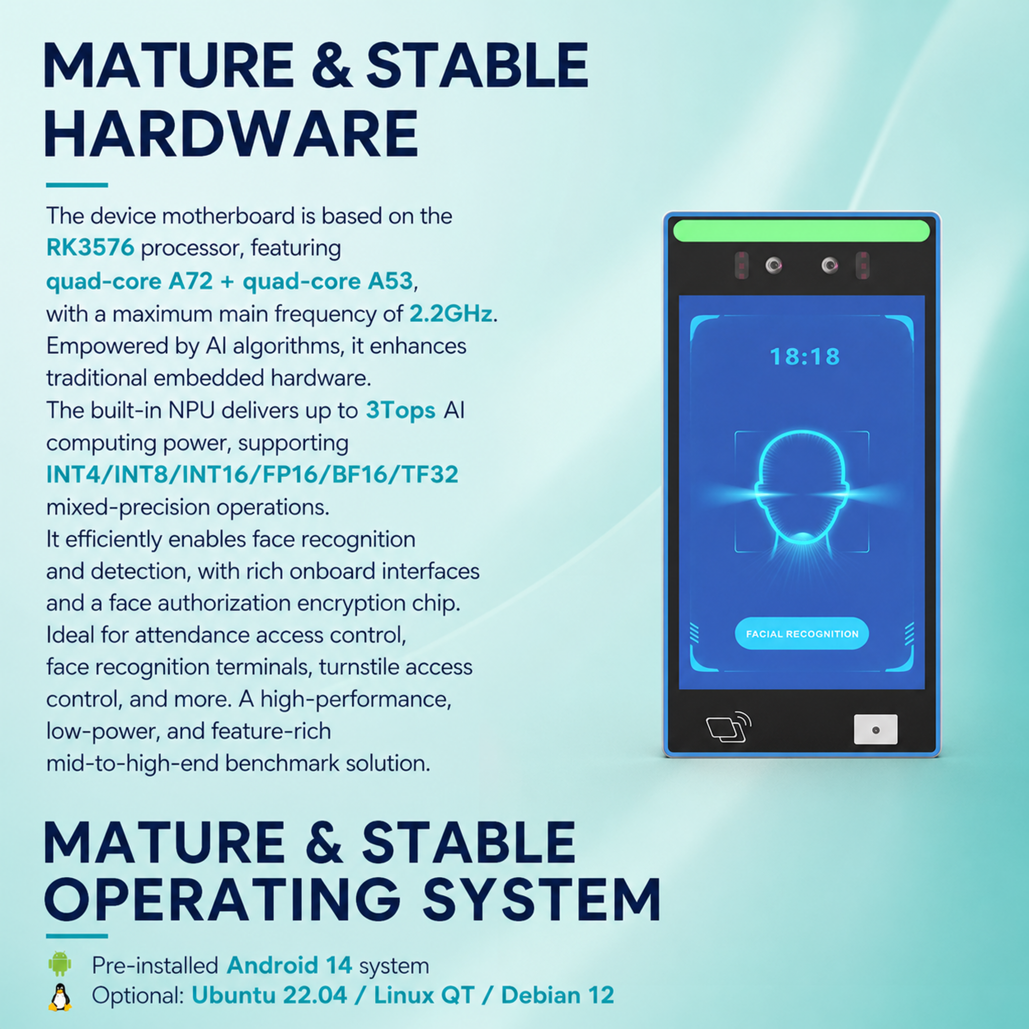 8 Inch Facial Recognition Access Control with QR Scanner & Card Reader