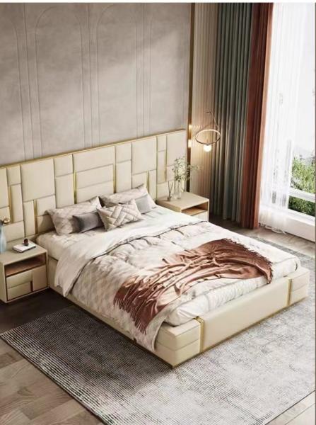 Bentley Luxury Leather Cowhide King Size Bed Large Apartment Hotel Room