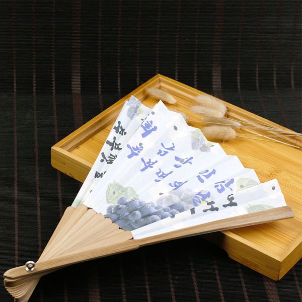 Customized Korea Hand Fan 2 Sides Paper Hand Fan Bamboo Hand Fan With Paper Cover