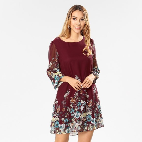 Newest Design Women Mini Chiffon Dress with 3/4 Sleeves