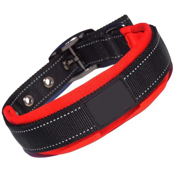 Reflective Plain Nylon Adjustable Webbing Dog Collars Padded XS S M L Custom Size