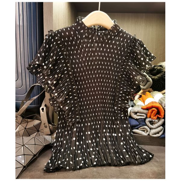 French-Style Elegant Short-Sleeve T-Shirt High-End New Summer Age-Reducing Lightweight Top Polka-Dot Print Lotus Leaf Hem Loose