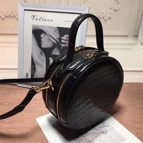 Authentic Crocodile Belly Skin Women Small Circular Purse Genuine Alligator Leather Lady Mini Handbag Cross Shoulder Bag