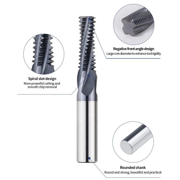 Solid Carbide Thread End Mill  65hrc Customize ISO Metric Three-Teeth CNC For Threading