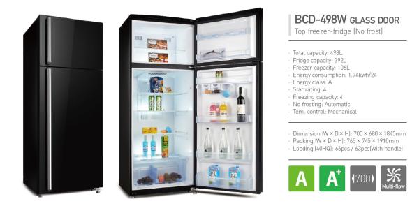 Home Appliance 458L No Frost Low Power Fast Cooling Top-Freezer Refrigerator With Double Glass Doors