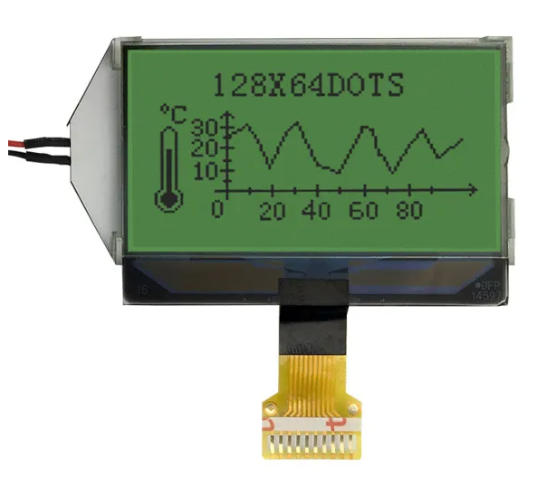 SPI Interface 128x64 COG LCD Module with Yellow Green Background and High Resolution Display