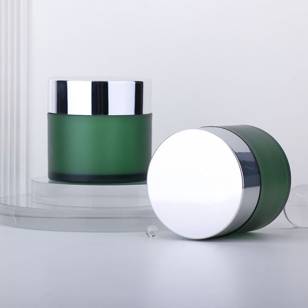 4oz Acrylic Matte Green Face Cream Jar With Golden Silver Lids