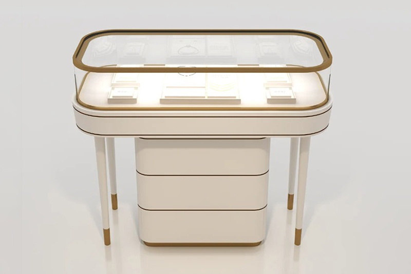 Cream Champagne Glass Jewelry Showcase Rounded Edge Triple Drawer Jewellery