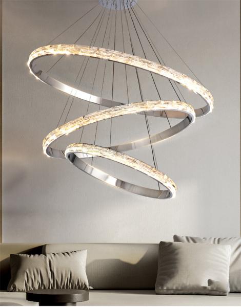 Silver Crystal Chandelier For Living Dining Room Luxury Ring Staircase pendant lighting for dining room(WH-CY-192)