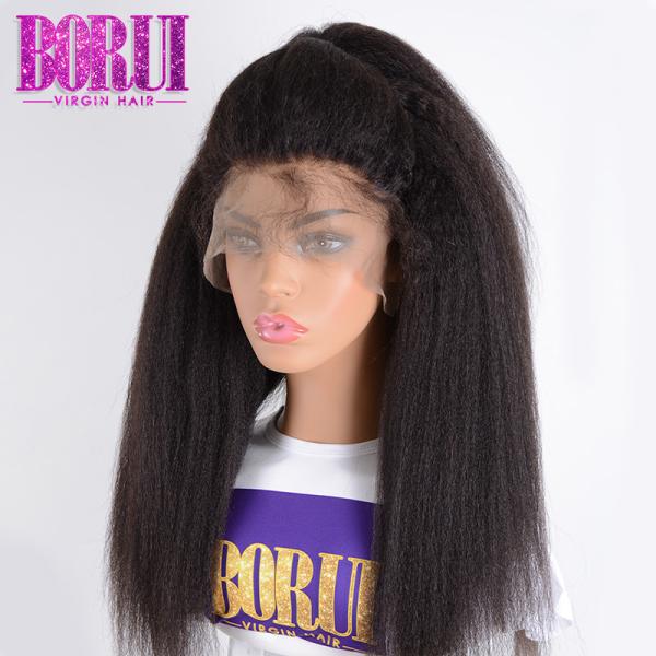 Brazilian Kinky Straight Human Hair , Straight Lace Frontal Single Knots 100% Cuticles Wig
