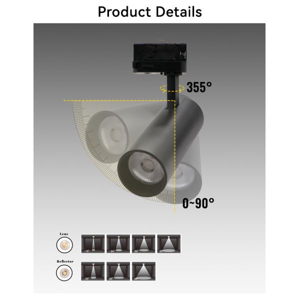 2700K 4000K 6000K Dimmable LED Track Lighting 3CCT Black Single Spotlight