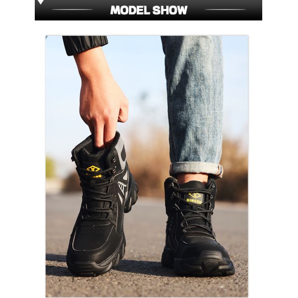 Chaussures de sécurité en cuir en microfibre volante en tricot, chaussures de sécurité à semelle moyenne en Kevlar, chaussures de sécurité en acier, chaussures de travail en caoutchouc