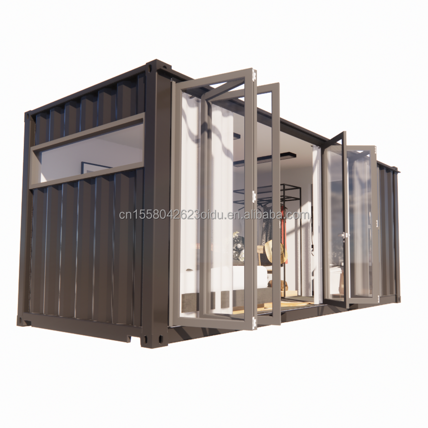 Large Glass Folding Door and Aluminum Alloy Windows in 20 Foot Prefabricated Container Single Apartment for Mobile Living