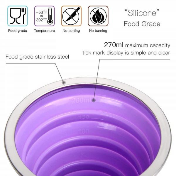 Custom Logo Travel Silicone Foldable Cup BPA Free Collapsible 270ml