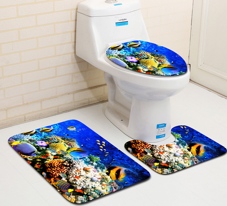 Dolphin Beach Toilet Seat Cushion Anti Skip Toilet Tank Cover Set