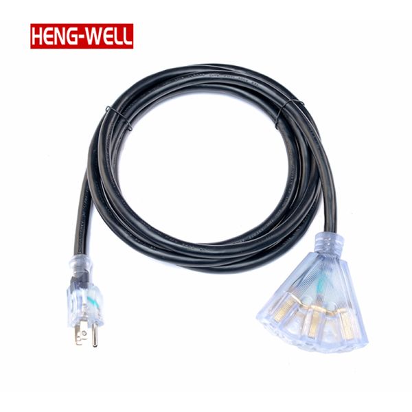 Cable de extensión para exteriores de alta resistencia 12/3 SJTW 15A con interruptor de encendido/apagado, resistente a la intemperie, 3 enchufes con conexión a tierra y extremo iluminado